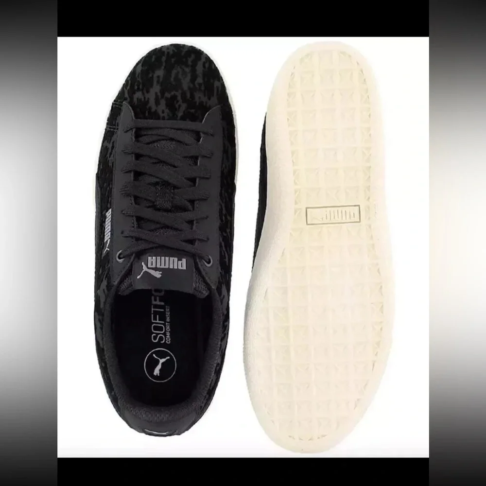 Puma Womens Vikky  Size 8.5 Black Velvet Lace Up Platform